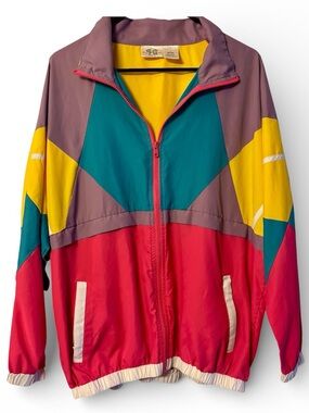 Funny Guy Creation Vintage 90s Colorblock Windbreaker Jacket XL Neon Retro